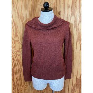 NortonMcnaughton Sweater Pullover Long Sleeve Cowl Neck Knit Rust Orange Sz S‎